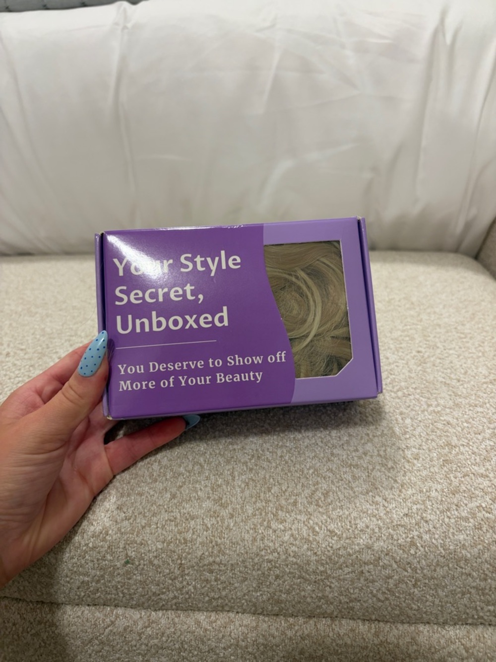 Purple Hairpiece Box with Blonde clip in extensions
